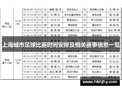 上海城市足球比赛时间安排及相关赛事信息一览